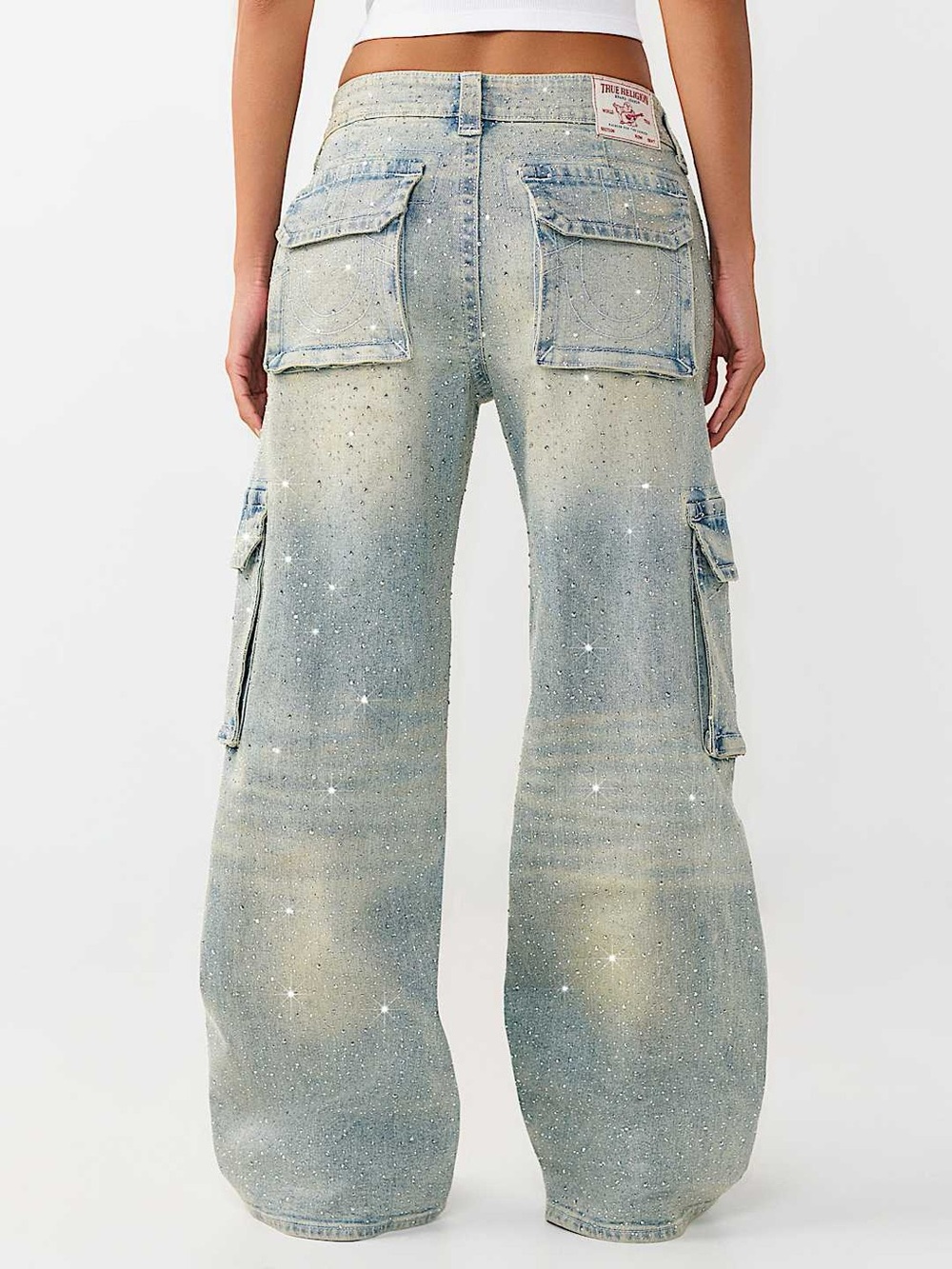 True Religion Bobbi Mid Rise Crystal Flap Baggy Cargo Jean - Picture 8 of 16